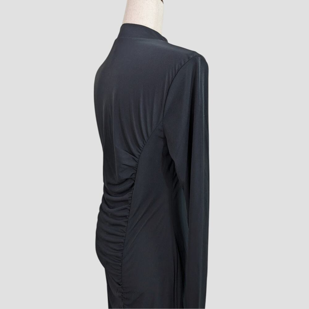 Future Collective Long Sleeve Mock Neck Ruched Black Midi Dress Women’s Medium - Picture 5 of 16